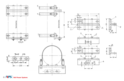 Auslegerbefestigung für 1 Radspanner für Betonmast Ø 240 - 699 mm