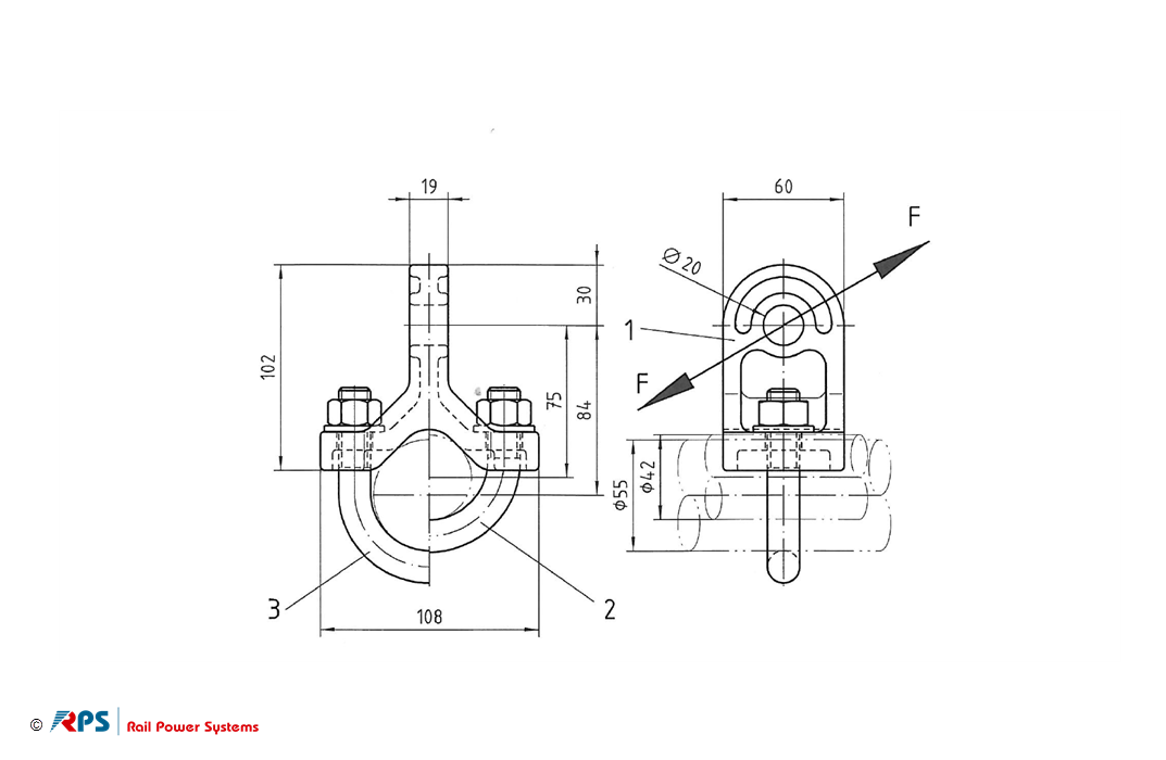 Augenschelle für Rohre Ø 42 / Ø 55 mm